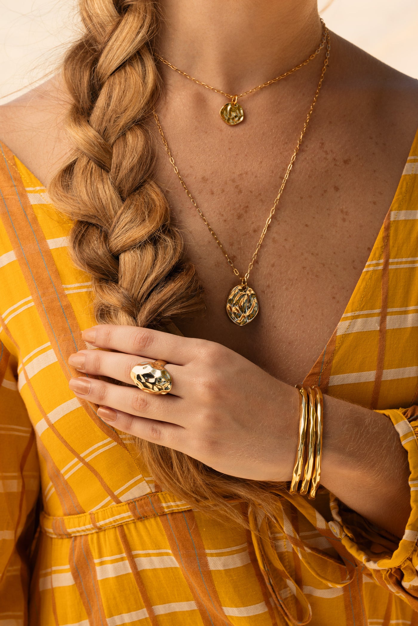 Hammered Large Long Necklace - Josefina Jewels