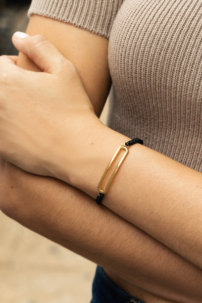 Golden Link Bracelet with Black Cord - Josefina Jewels