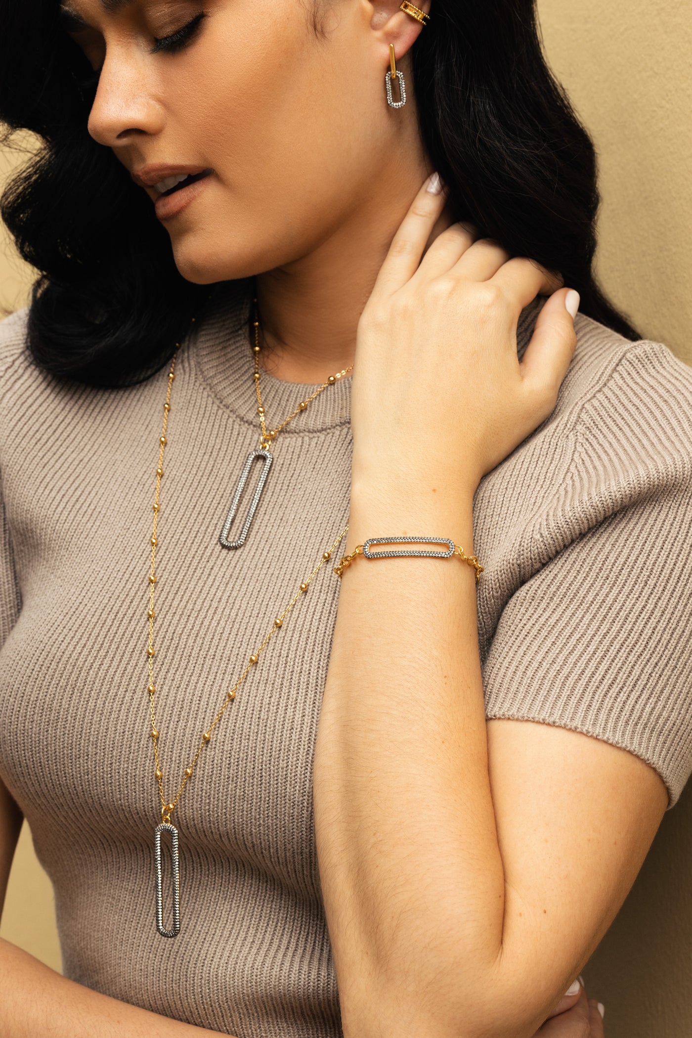 Pave Link Bracelet with Chain - Josefina Jewels